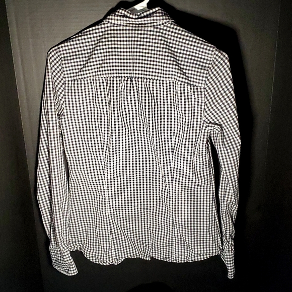 J. Crew Ladies Cotton Blend Navy/White Gingham Button Up Dress Shirt - Size XS - Picture 7 of 12